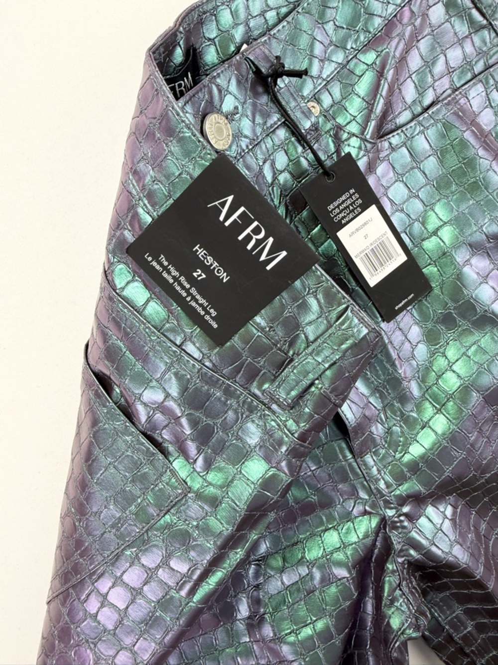 NEW AFRM 2 Piece Heston Croc Embossed Pants & Tube Top in Mermaid Iridescent - Picture 6 of 14